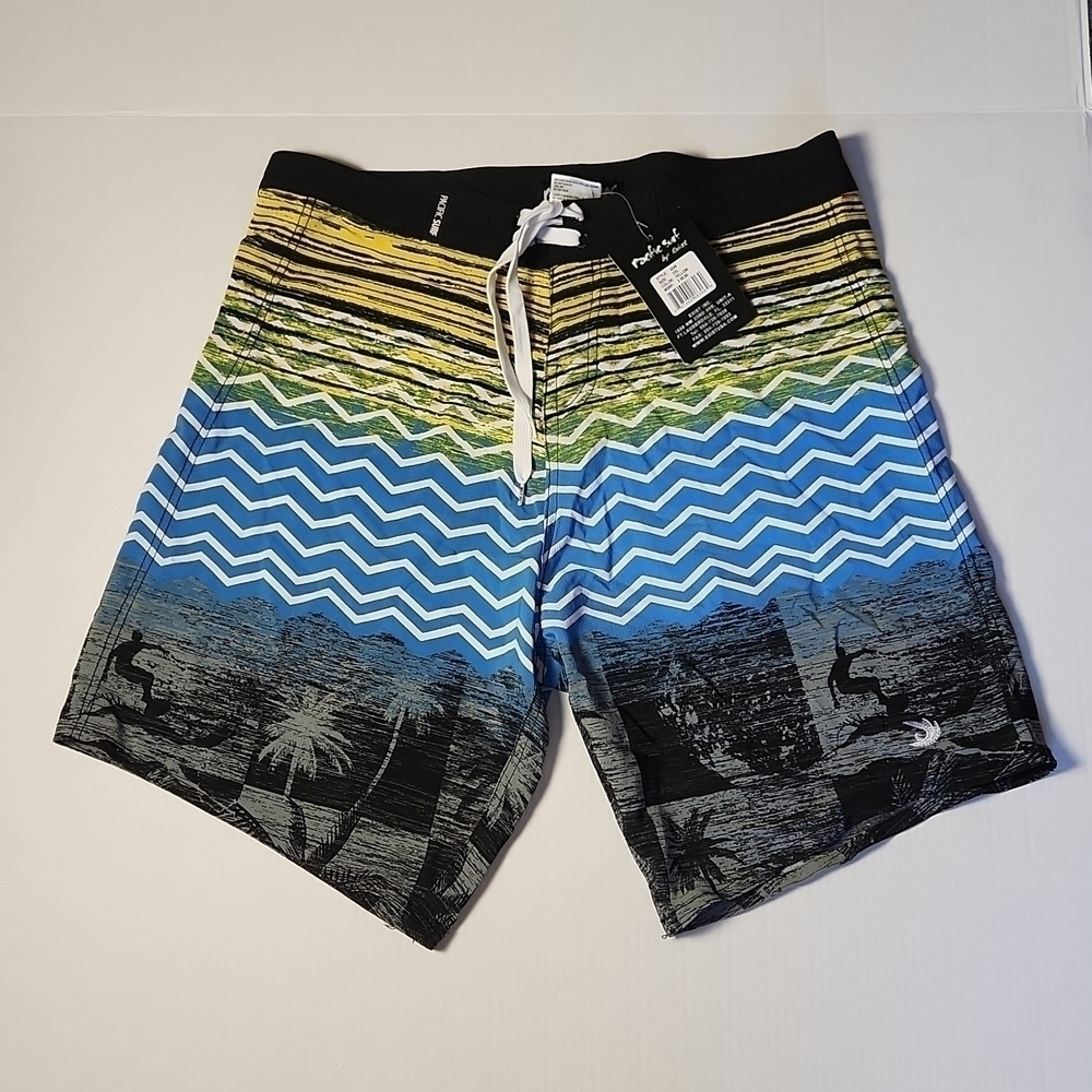 Pacific Surf Men's SZ XX-Large Multi-Color Surfer Print Vintage Surf Swim Trunks